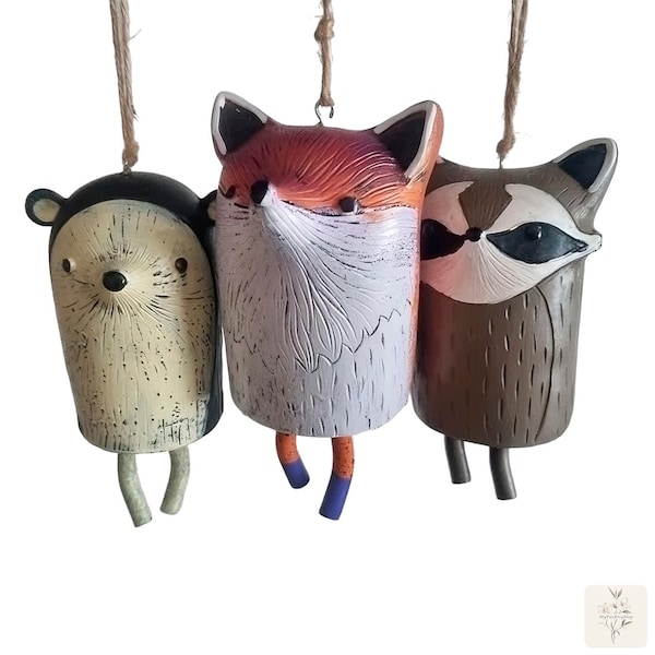 Animal Wind Chimes for Outdoors, Rustic Hanging Chimes, Fox Wind Bell, Garden Decor, Animal Garden Decoration, Owl Wind Chime, from USA