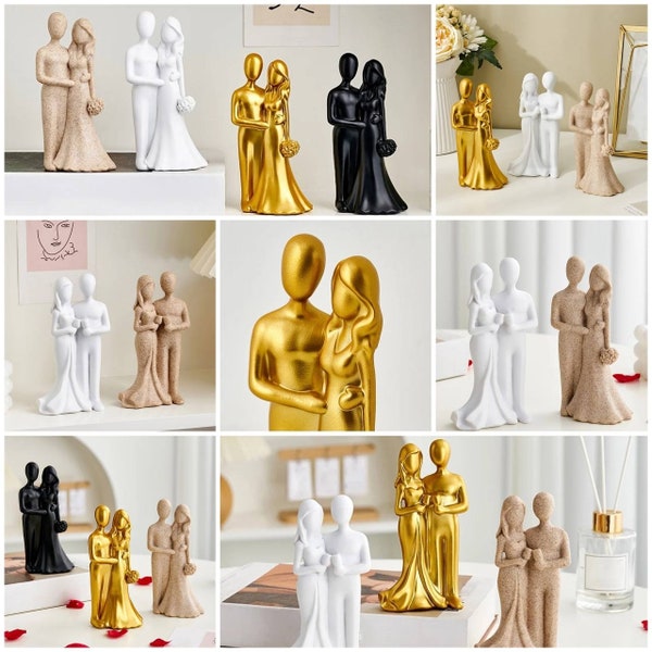 Sculpture de couple d'amoureux, figurine de couple de mariage, cadeaux pour couple mignon, cadeau de mariage pour couple, sculpture miniature de personnes, décoration d'étagère