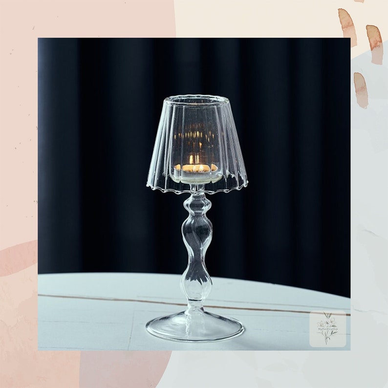Retro Lampshade Glass Tea Light Holder, Mid Century Candle Holders, Scandinavian Candle Holder, Table Lamp Tealight Holder, Shipped from USA