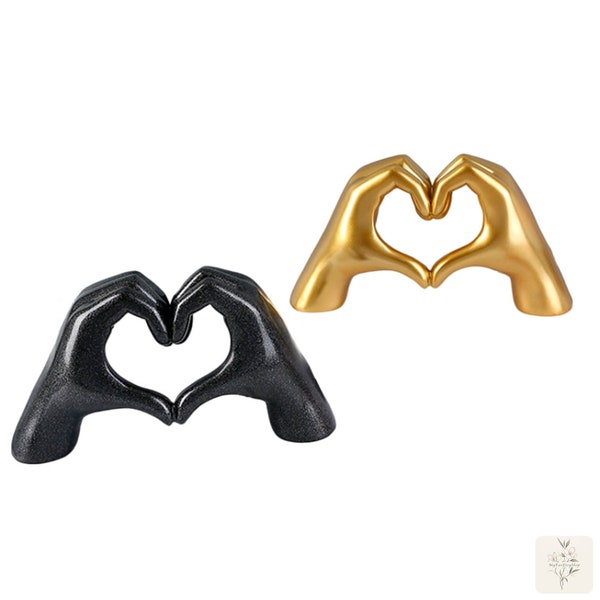 Heart Hand Statue, Heart Gesture Figurine, Heart Ornament, Love Gesture Bookshelf Decor, Black Heart Sculpture, Modern Table Centerpiece