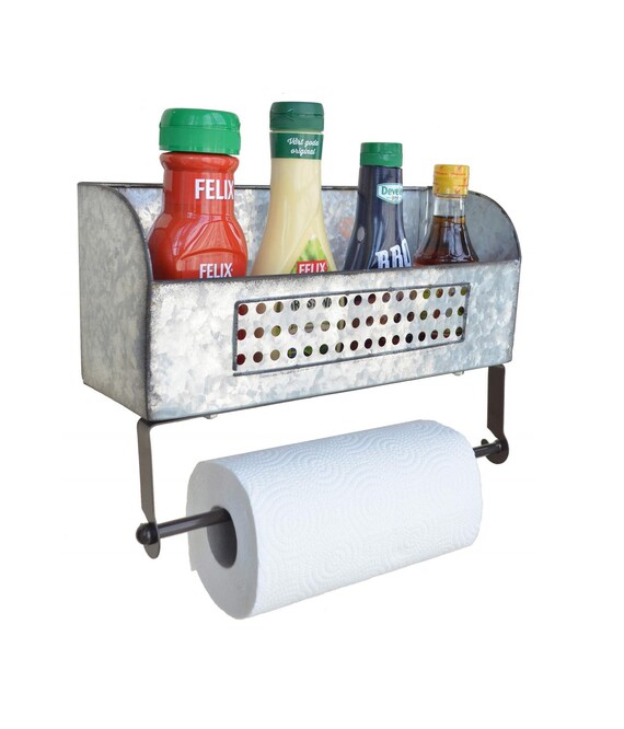 Galvanized Metal Wall Storage Mounted Rack Paper Towel Holder Etsy