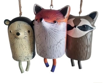 Dierlijke windgong voor buiten, rustieke hangende klokkenspel, Fox Wind Bell, tuindecor, dierentuindecoratie, uilwindgong, tuinornament