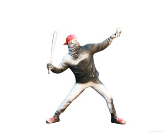 Banksy Playing Baseball Statue, Graffiti Banksy Art Modern Art Statue, Baseball Ornament Graffiti Art, Street Art Banksy Statue, from USA