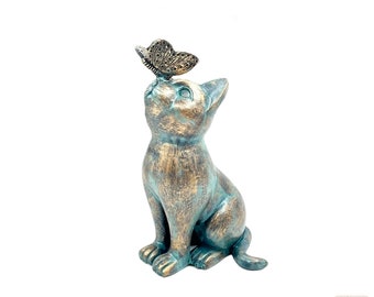 Cat with Butterfly Garden Decor, Cat Figurine, Cat Gifts, Cat Statue, Cat Sculpture, Cat Lover Gift, Cat Decor, Animal Figurine, from USA
