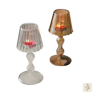 Retro Lampshade Glass Tea Light Holder, Mid Century Candle Holders, Scandinavian Candle Holder,Table Lamp Tealight Holder Vintage Candelabra zdjęcie 1