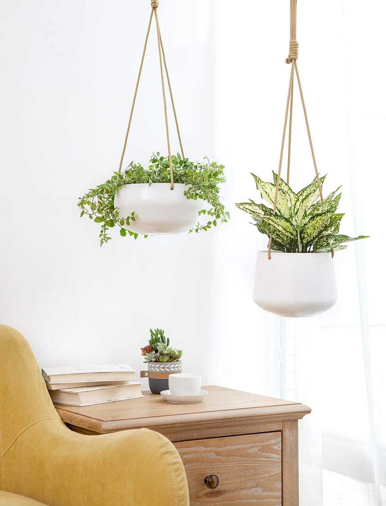 Set of 2 8 Inch Hanging Ceramic Pots Planters Plants Hanger Etsy