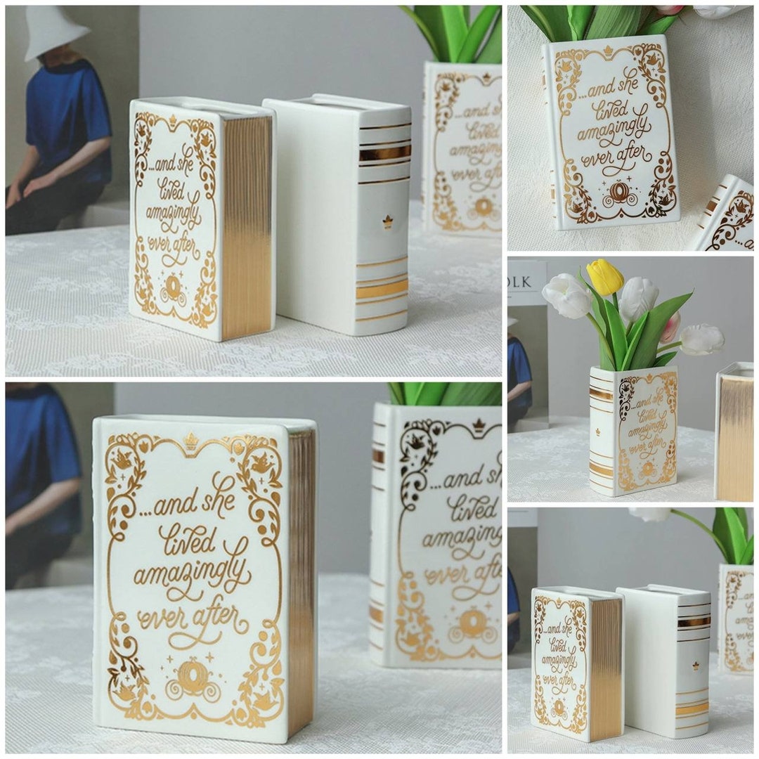 Book Ceramic Vase for Flowers, Flower Vase, Ceramic Book Vase, Table Centerpiece, Dried Flowers