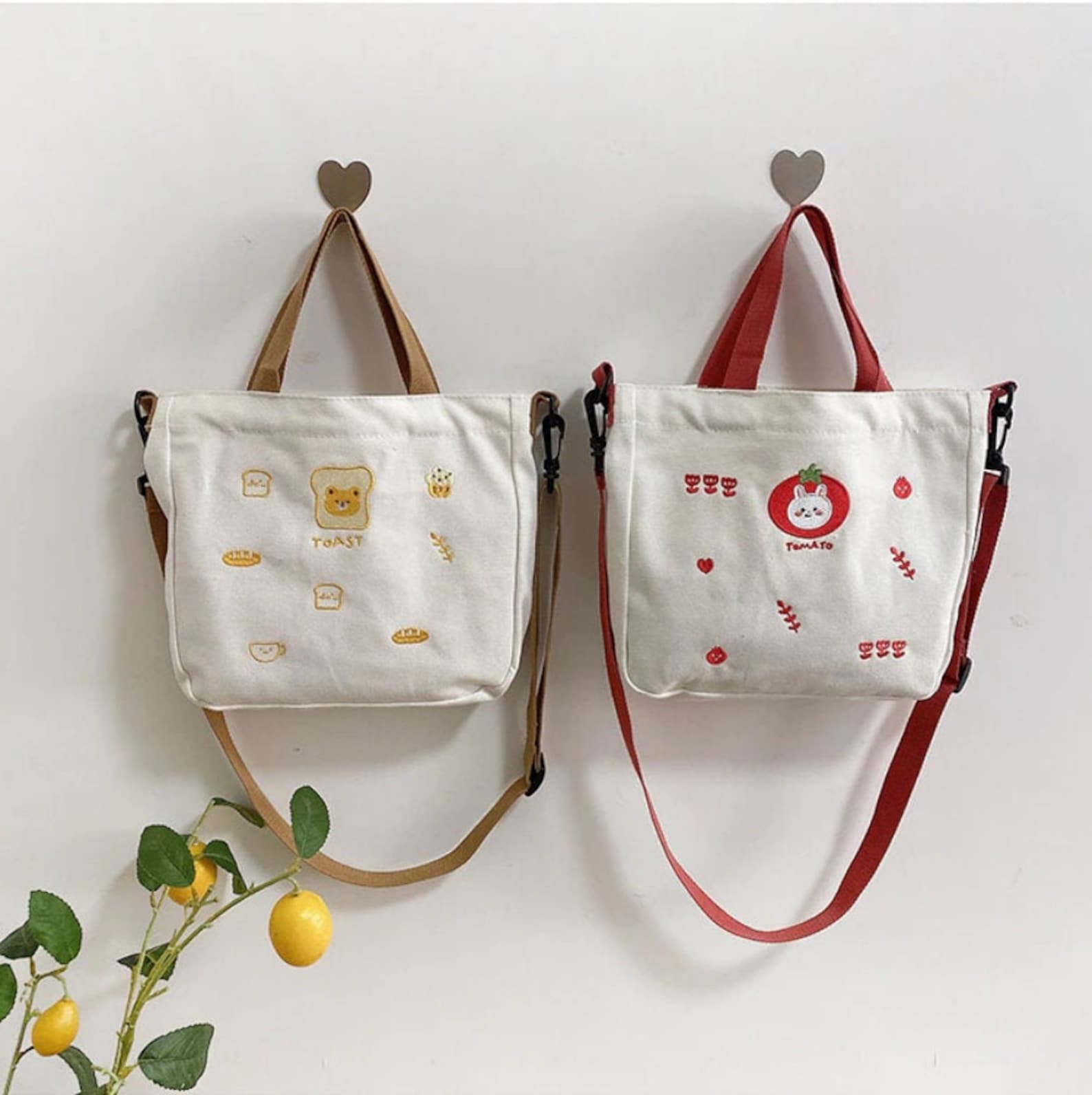 Kawaii Tote Bag Canvas Tote Bag Embroidered Crossbody Bag | Etsy
