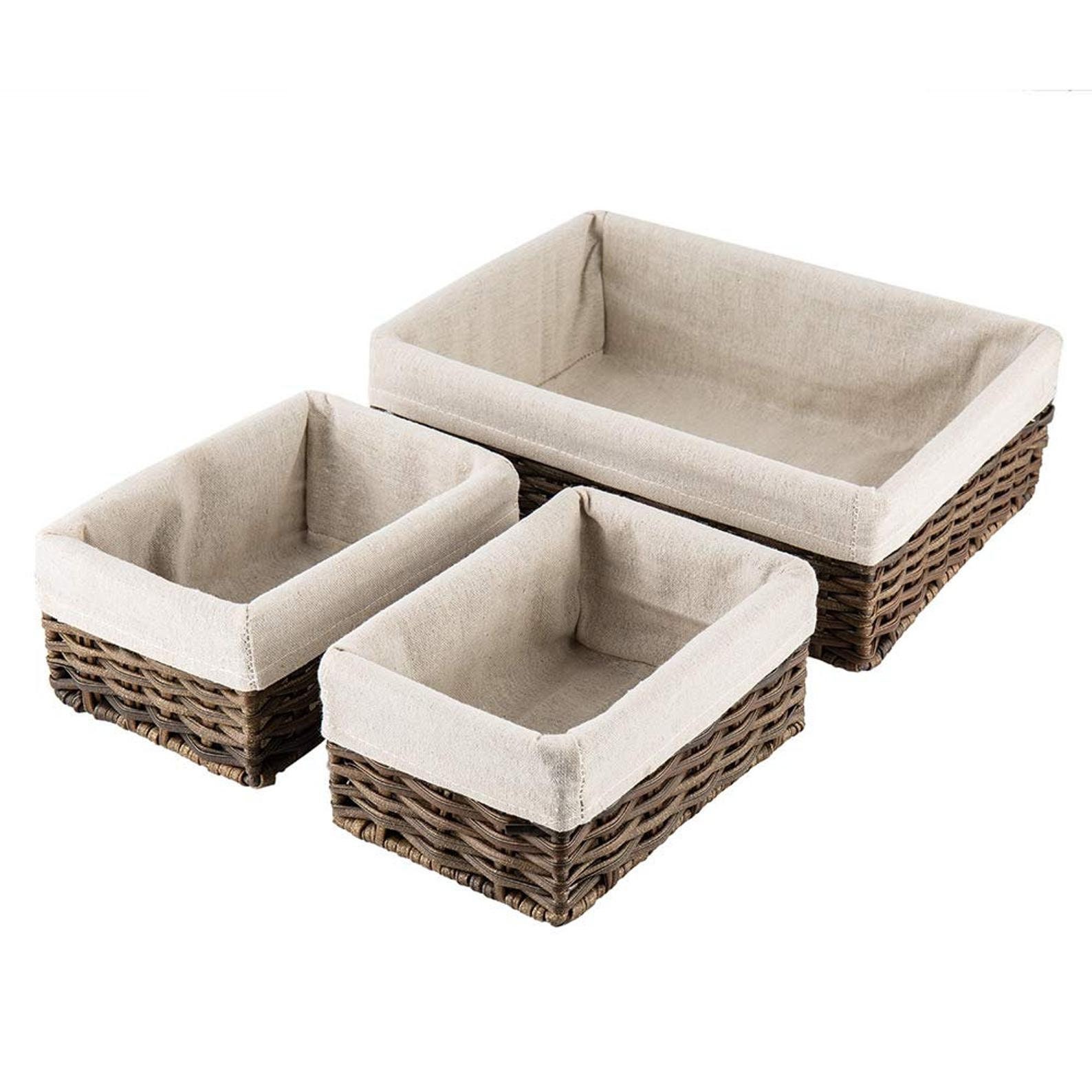 Set of 3 Nesting Wicker Storage Basket Rectangular Storage