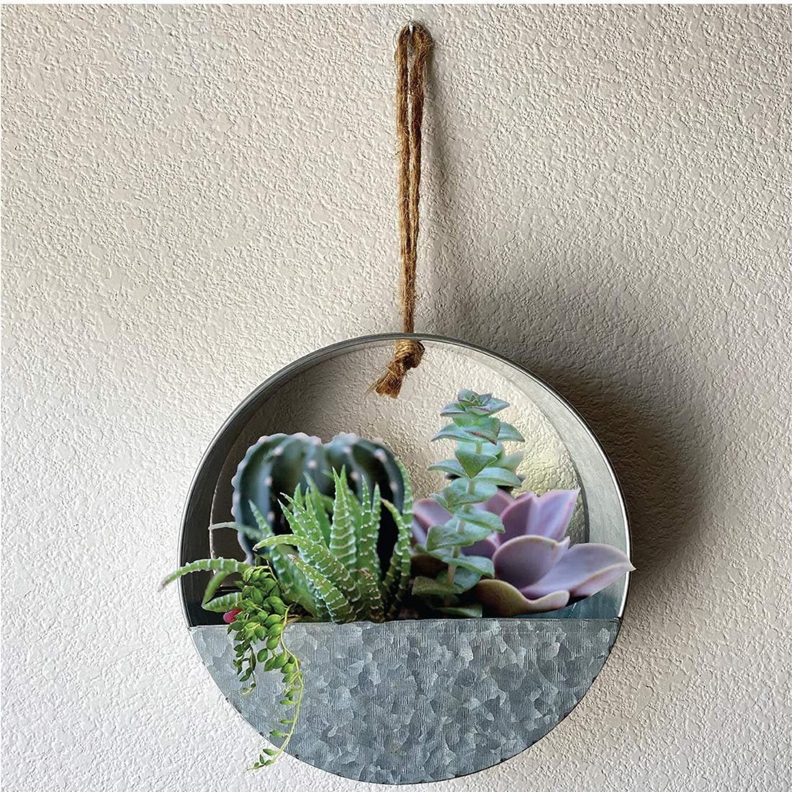 Galvanized Metal Round Wall Planter Hanging Pot Basket Rustic Etsy