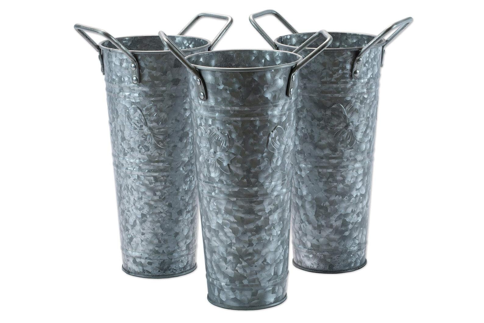 Set of 3 Galvanized Metal Planter Vase Pot Basket Bin Etsy