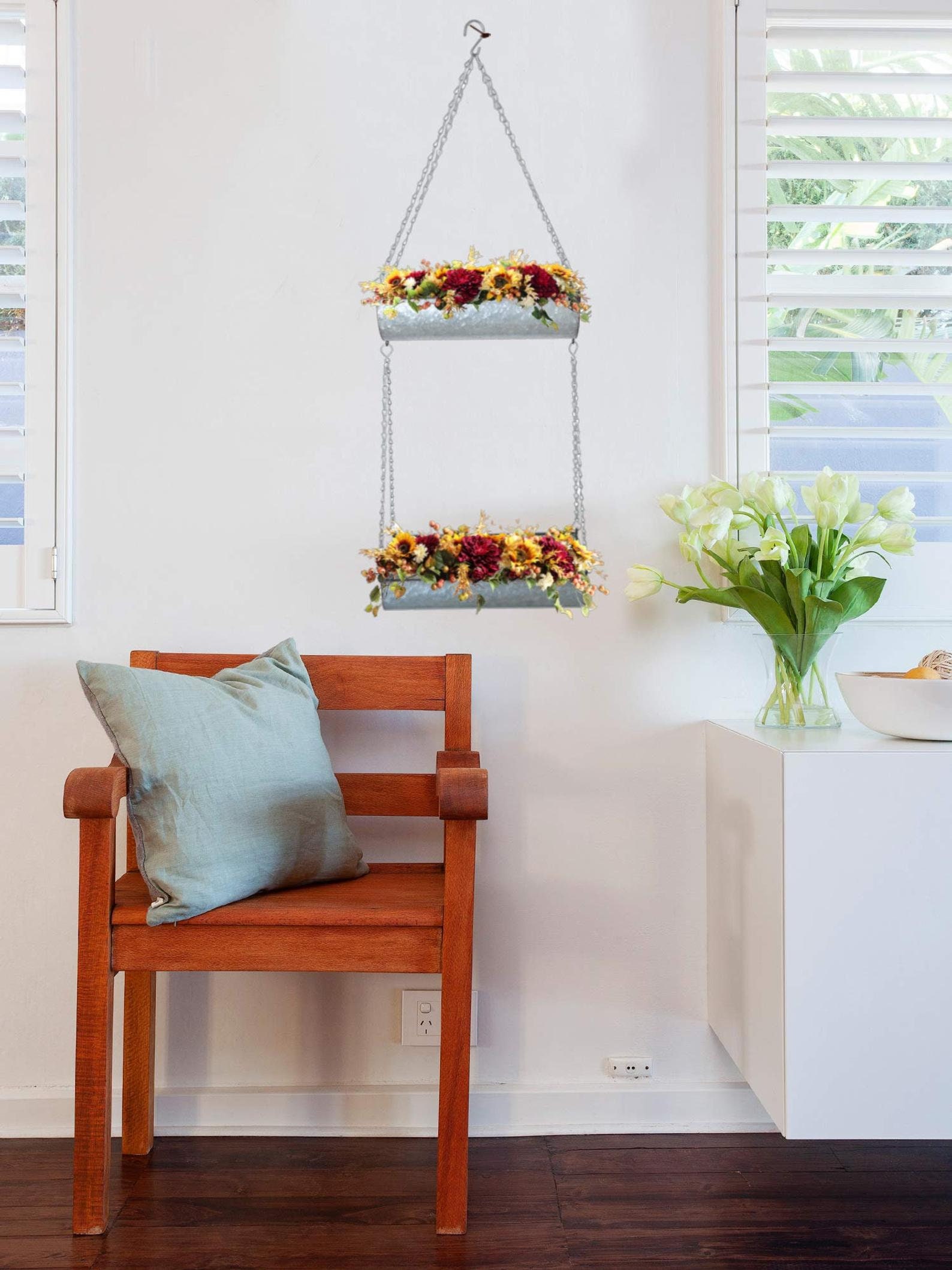 Set of 2 Galvanized Metal Wall Planter Hanging Pot Basket Etsy