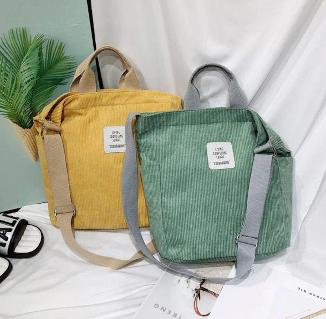Corduroy School Bag With Pockets Velvet Tote Bag Eco Bag - Etsy