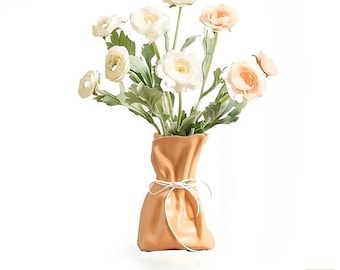 Kraft Paper Bag Ceramic Vase, Dry Flower Vase Decor, Figurine Vase for Flowers, Ceramic Bud Vase, Table Centerpiece Vase, Decorative Vase