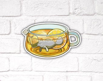 ManaTea Waterproof Sticker: Florida Manatee Tea Cup Art