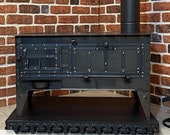 Fireplace Coal Burner Stove with Side Oven, Metal Indoor Fire Pit Log Burner, Coal Burning Stove, Metal Outdoor Side Oven, Farmhouse Stove