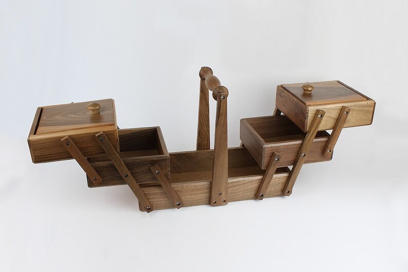 Walnut Handmade Sewing Box Vintage Jewelry & Sewing Organizer Etsy