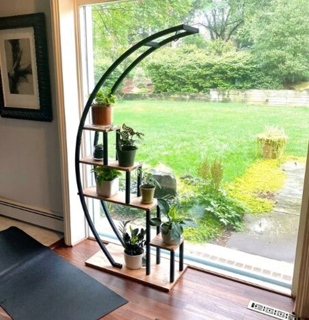 multi-level-wooden-plant-stand-tall-metal-flower-shelves-etsy-uk