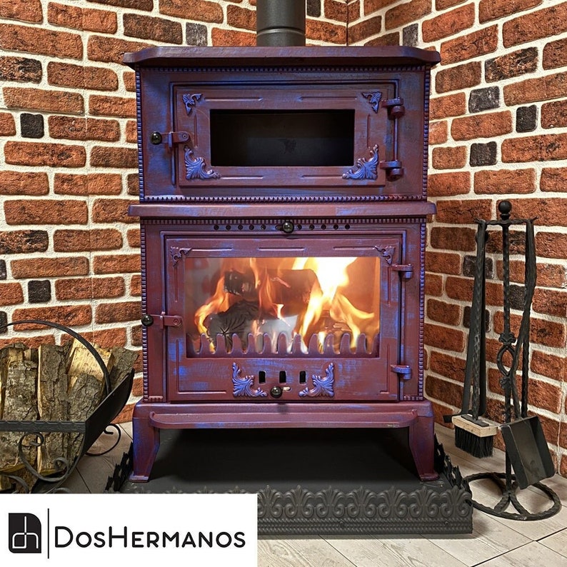 Burgundy Color Cast Iron Fireplace Wood Burning Stove With Etsy