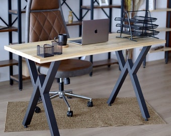 study table for home Wooden Solid Modern Design Desk with Metal Legs, Wooden Study Desk, Office Desk, Wooden Luxury Furniture, Nature Wood Desk