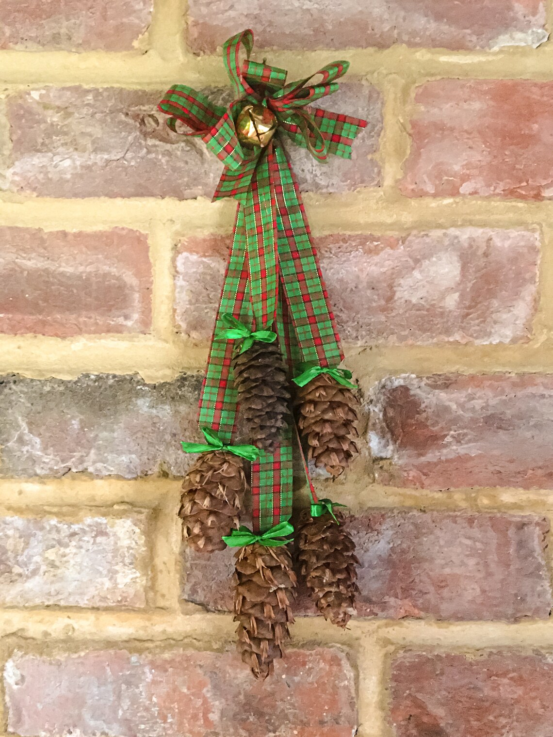 Pine Cone Decoration Green Ribbon Etsy