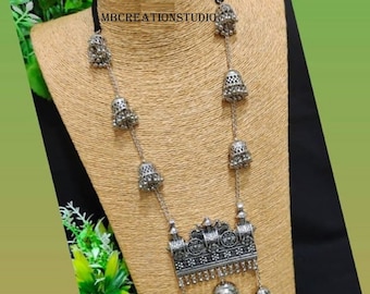 Oxidized German Silver Afghani Necklace, Boho Tribal JewelryDelivery Duty Paid