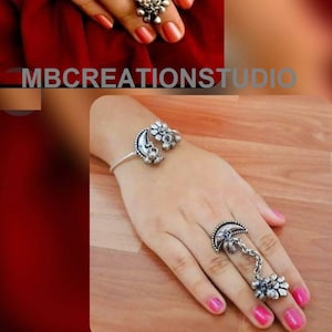 Indiase sieraden, Chand-ringarmband, etnisch traditioneel handgemaakt Duits zilver, verstelbare ring, zilveren geoxideerde ringen, gratis verzending