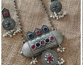 Ethnic Silver Replica Jewelry Set, Indian Necklace and Earrings, Delivery Duty Paid
