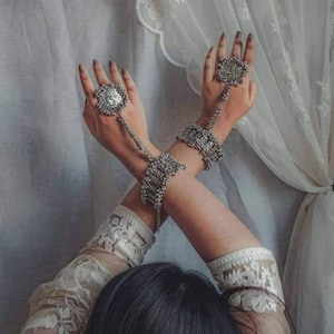 Adjustable Handharness, Silver oxidized Ghungroo Bracelet and Ring, Indian hand Jewellery, Wedding Haathphool,  Jewelry Gifts, Free Shipping