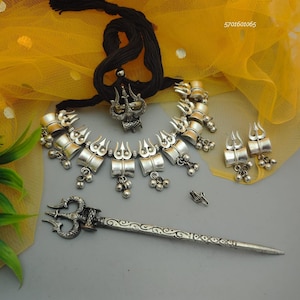 Oxidierte Silber Trishul Choker Set, Indischer Schmuck - Lieferung Zoll bezahlt