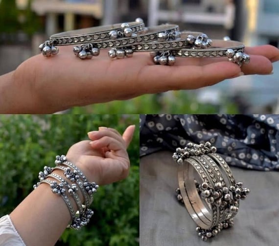 Ghungroo German Silver Bangles Indian Jewellry Silver Bangles Boho Antique Silver Bangles Gift For Her Indian Jewellery