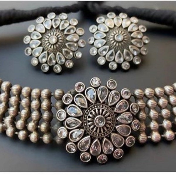 Choker, Silver Oxidised jewelry set, German silver choker, premium quality choker, Indian Jewelry, free shipping