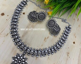 Jewelry Set Silver Oxidized Necklace 