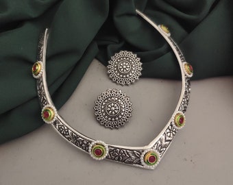 New Arrival Fusion Kundan Hasli Necklace and Earrings, Indian Jewelry for Women, USA, Gift for Her, Free Shipping