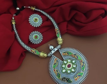 New Arrival Dual Tone Hasli Necklcae and Earrings, Indian Festival Fusion Jewelry for Women, Gift for Her, Free Shipping