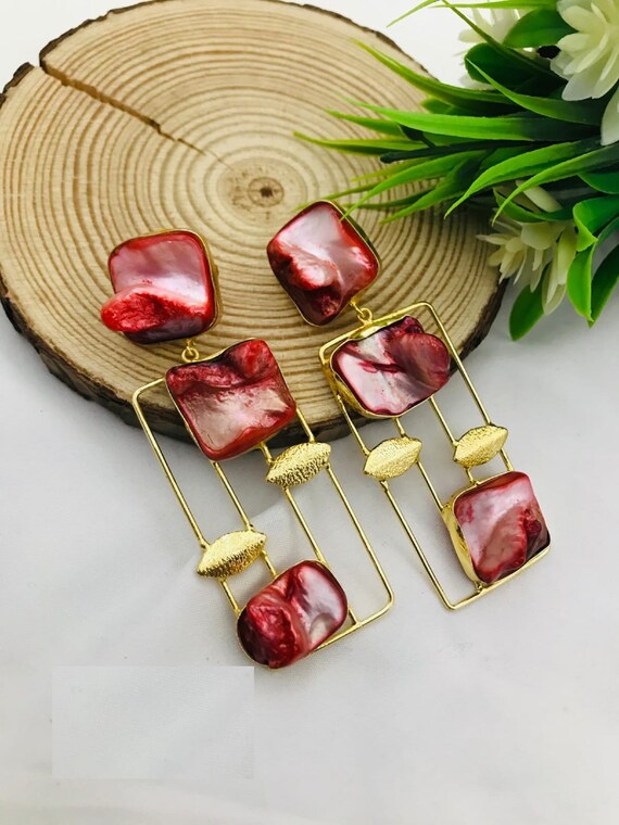 Uncut stone earrings deals