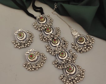 New Arrival Unique Design Silver Oxidised Fusion Long Jewelry Combo Set of 3, Indian Jewelry for women, USA, Festival, gift for her
