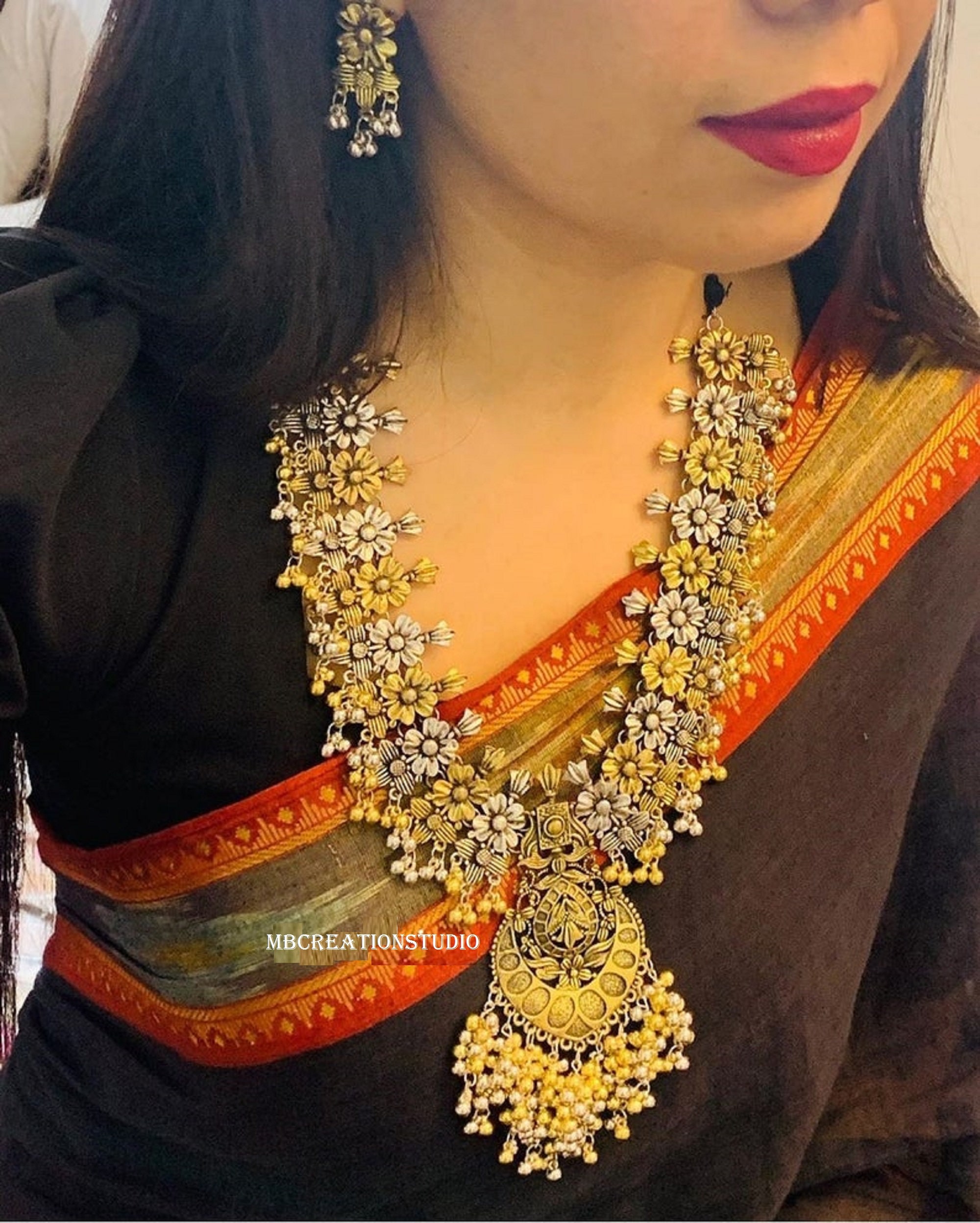 Afghani Jewelry, Boho Necklace and Earring set, Indian jewelry, silver oxidised long Jewelry, Long haram jewelry, Free shipping