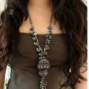 Bollywood Style Antique Jhumka Long Necklace, Banjara, Gothic Indian Ethnic Jewelry, Free Shipping