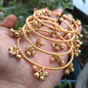 Adjustable Ghungroo Bangle Set, Gold & Silver, Indian JewelryDelivery Duty Paid