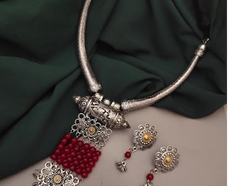Conjunto de gargantilla Hasli de plata oxidada, collar étnico indio, joyería de Bollywood