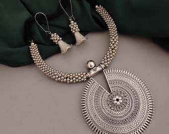 Silver Look a Like Ghungroo Ethnic Choker Necklace and Earrings, Indian Jewelry Set for Women, USA, Gift for Her, Free Shipp