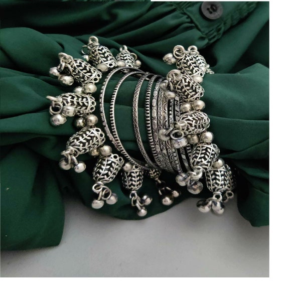 Ghungroo Bangles Kada Set Indian Jewelry Silver Oxidised Bangles