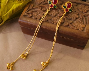 Gold Plated Ghungroo Chain Earrings | Kashmiri Fusion JewelryDelivery Duty Paid