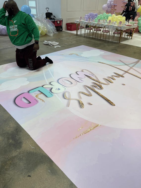 Floor Decal/Sticker, Custom Floor Wrap, Birthday dance floor, adhesive removable dance floor.