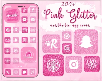 Pink Glitter App Icons | Hot Pink Glitter Aesthetic App Icon | iPhone Android App Icons | Pink Sparkle Widgets