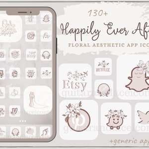 Vintage Floral Wedding Aesthetic App pictogrammen | iphone widgets | Blush & White esthetische apps