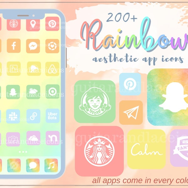 Rainbow Aesthetic App Icons | Rainbow color app icon pack | summer app icons | pride month | summer colors | rainbow pastel