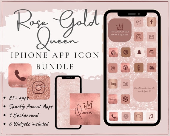 Rose Gold Glitter Aesthetic Iphone Apps Ios 14 App Bundle Etsy - golden braces roblox