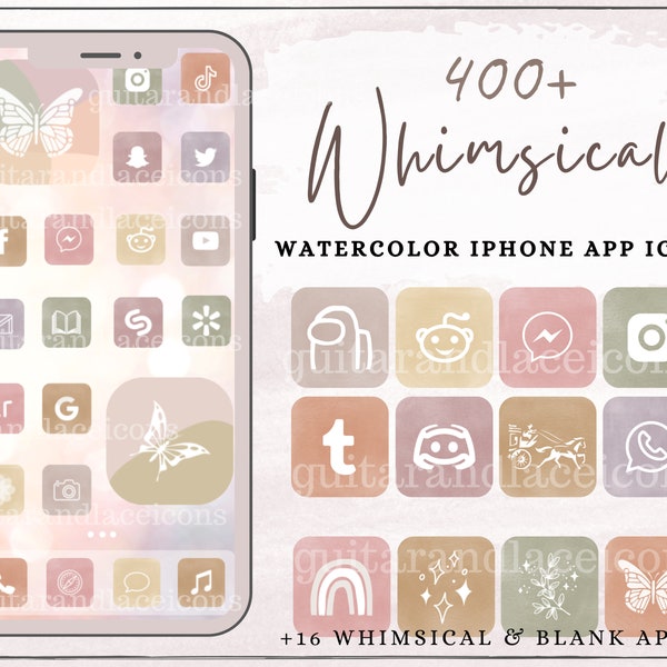 Whimsical Watercolor iAesthetic ios 14 App Icons | iPhone Widgets | iPhone Apps | Pastel iphone app icons | rainbow app icons